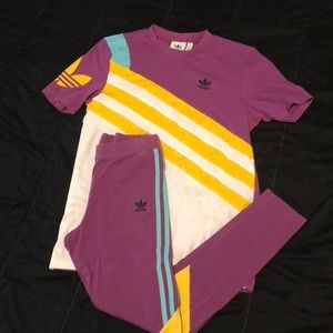 adidas purple shirt and leggings set